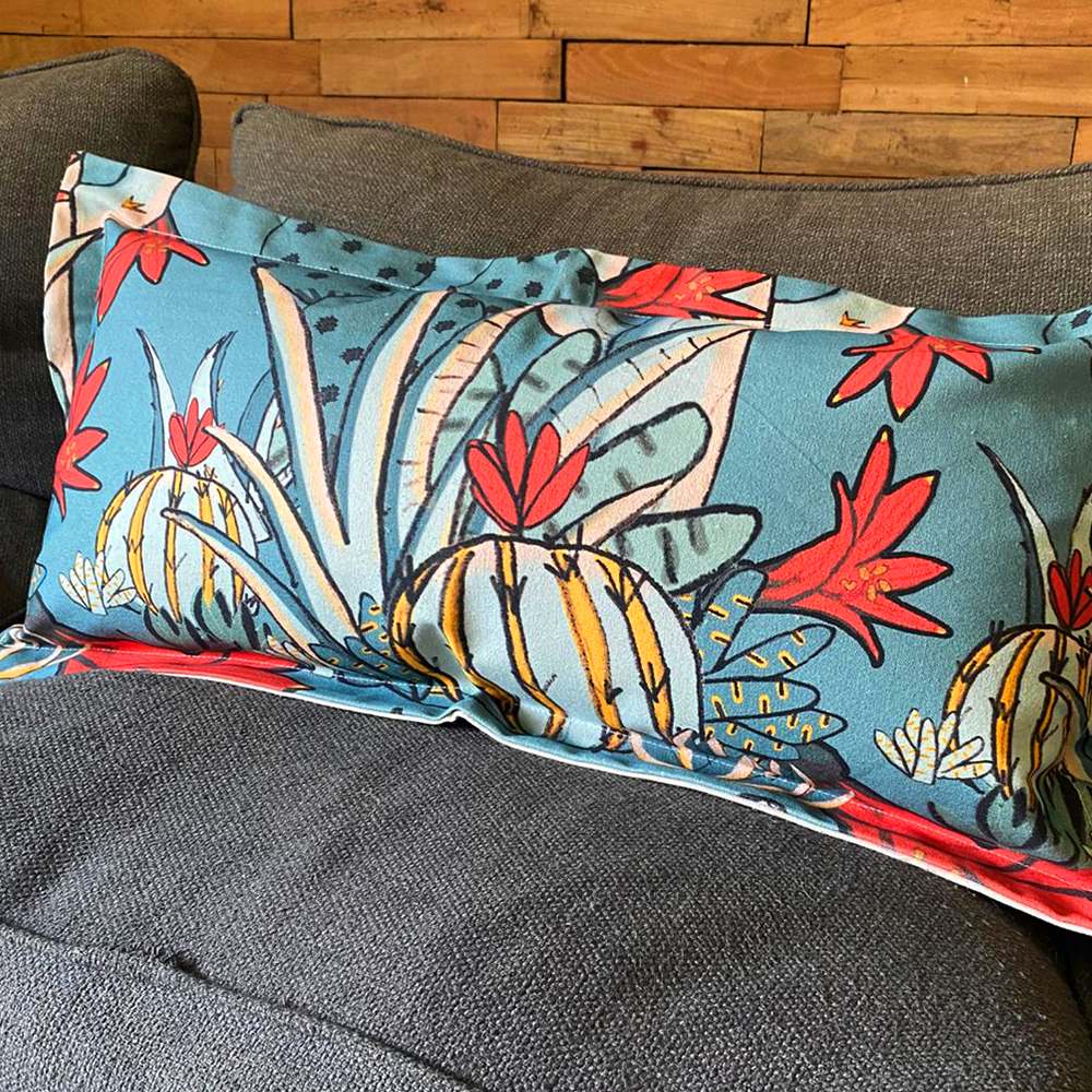 Funda de cojín Añañuca Diseño Cactus Azul Borde - Imagen 6