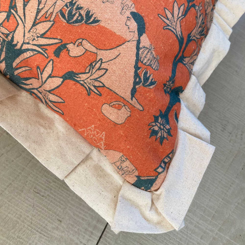 Funda de cojín Añañuca Diseño Casita Naranja Vuelos - Imagen 3