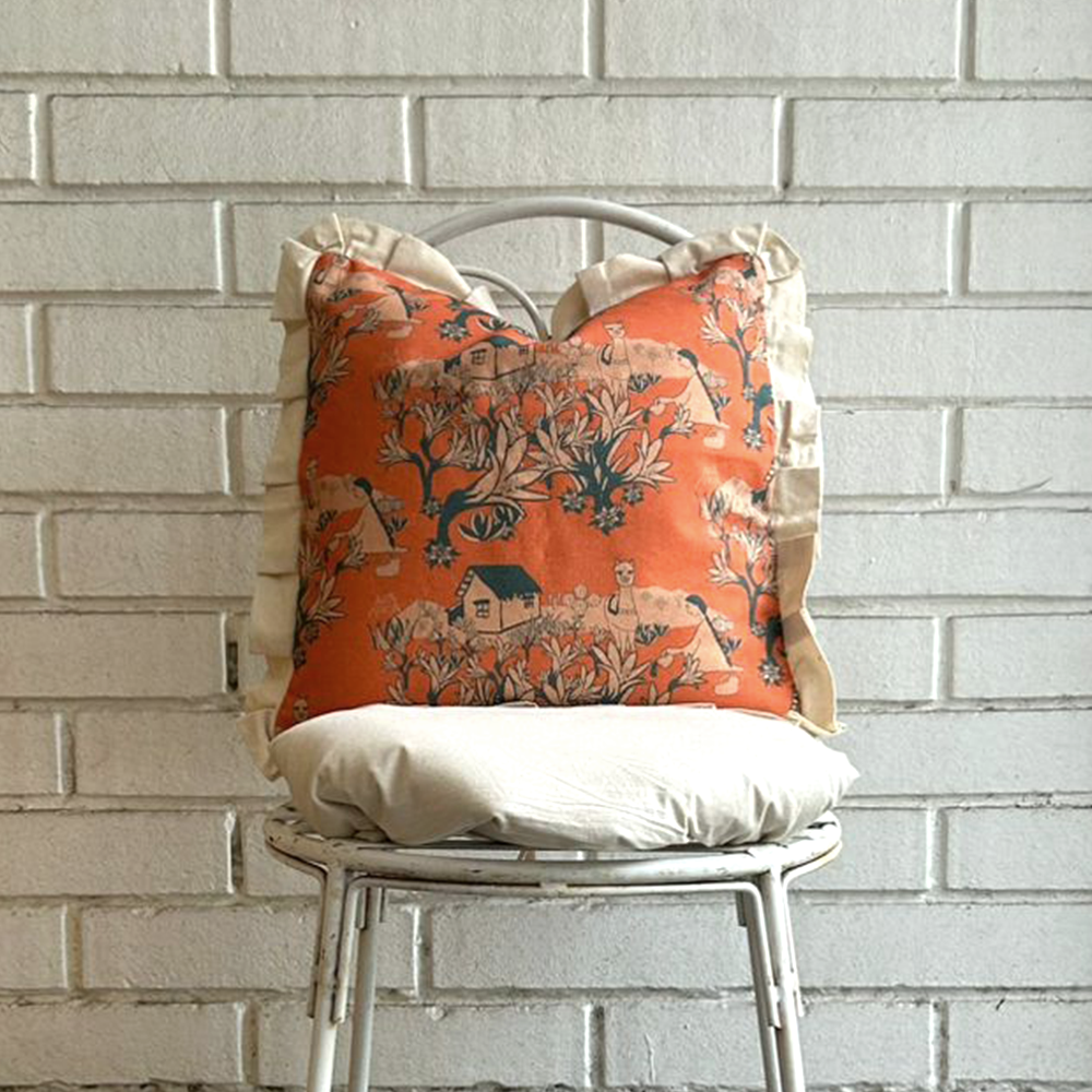 Funda de cojín Añañuca Diseño Casita Naranja Vuelos - Imagen 4