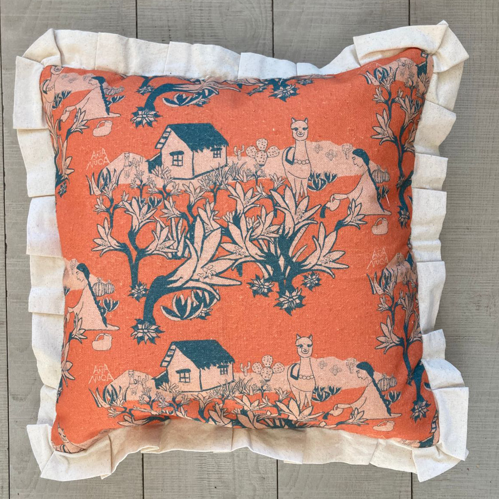 Funda de cojín Añañuca Diseño Casita Naranja Vuelos - Imagen 2