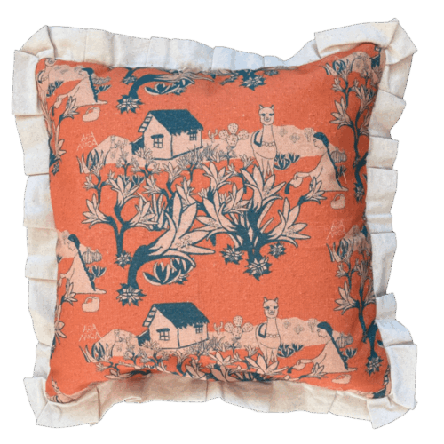Funda de cojín Añañuca Diseño Casita Naranja Vuelos